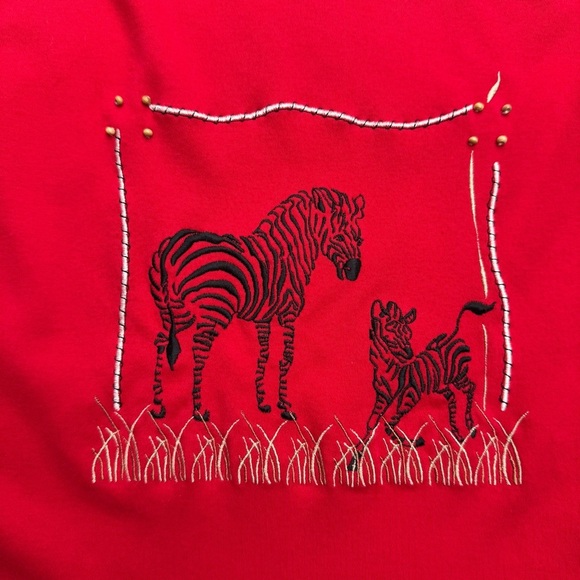 Jason Maxwell Women's Red Tank Top Embroidered Zebras Cotton Polyester Medium - Picture 2 of 4